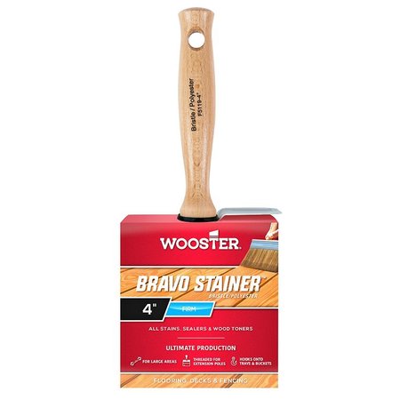 WOOSTER 4" Block Paint Brush, White China/Polyester Bristle, Wood Handle 0F51190040